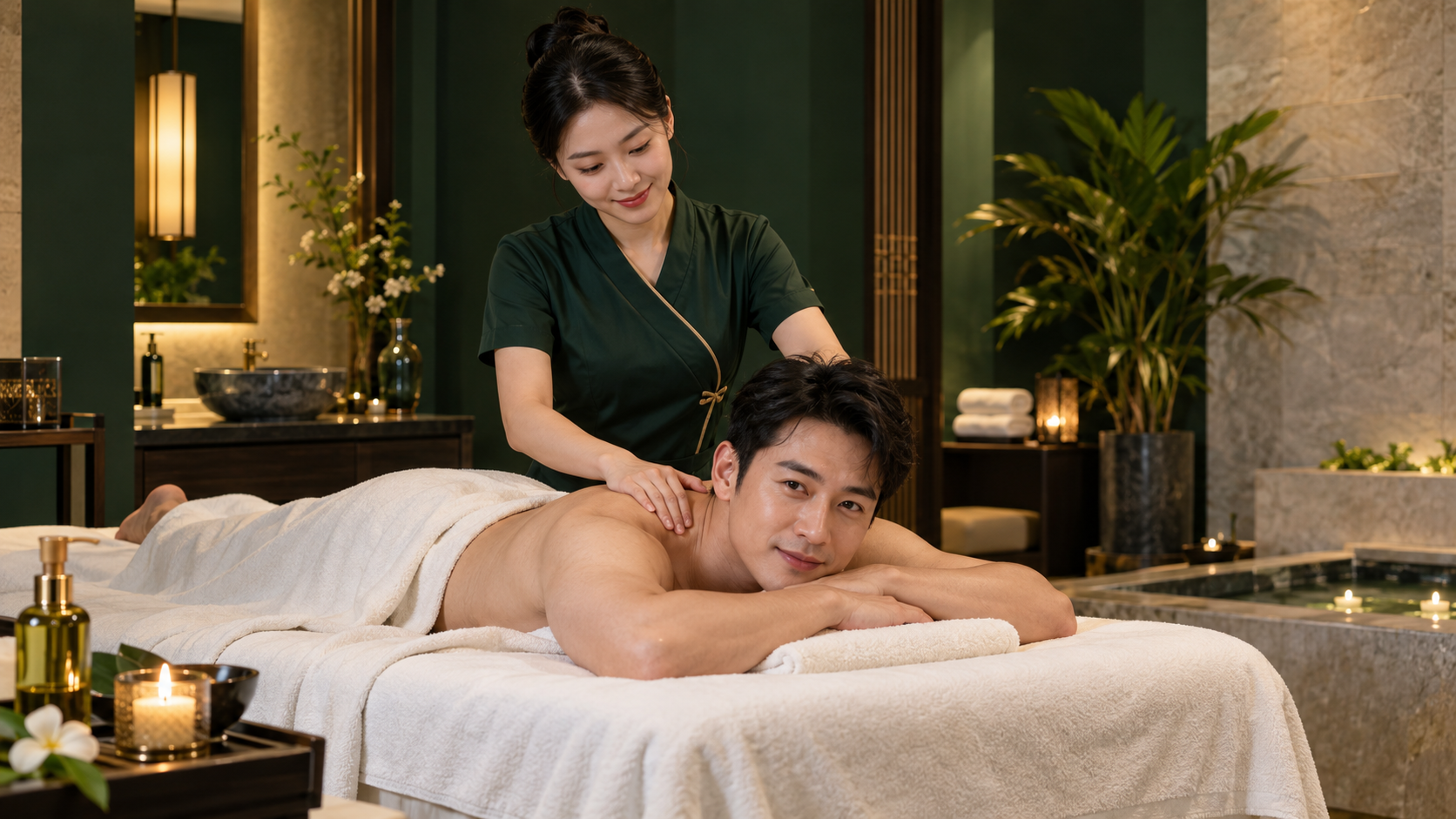 酒店 SPA 場景中的專業肩部按摩